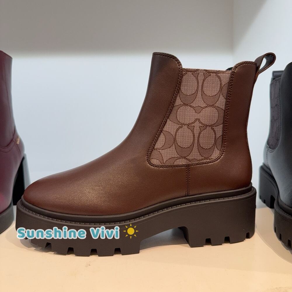NEW COACH Women's Lucy Chelsea Boot Signature Polyester Maple CCH14 US 5.5 - Picture 1 of 5